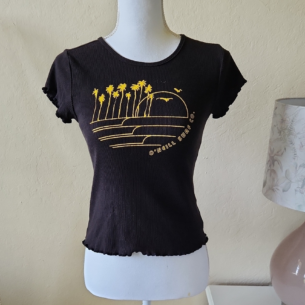 O'neil Baby Tee Black Yellow 100% Cotton Ruffle Trim